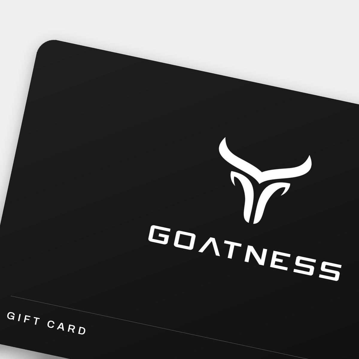 Close-up of the GOATNESS goat logo on the gift card