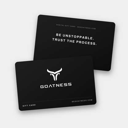 Front and back of the GOATNESS gift card